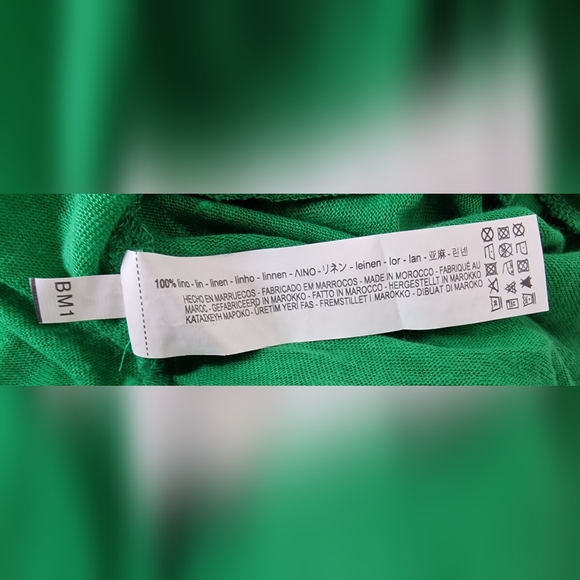 Zara Green 100% Linen Ruffle Sleeve Round Neck Knit Blouse Top Size Large - Picture 10 of 10